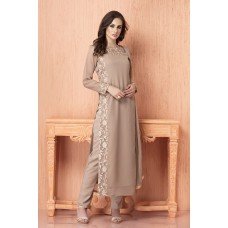 CTL-107 BEIGE GEORGETTE, CHIFFON AND AMERICAN CRAPE READY MADE SUIT